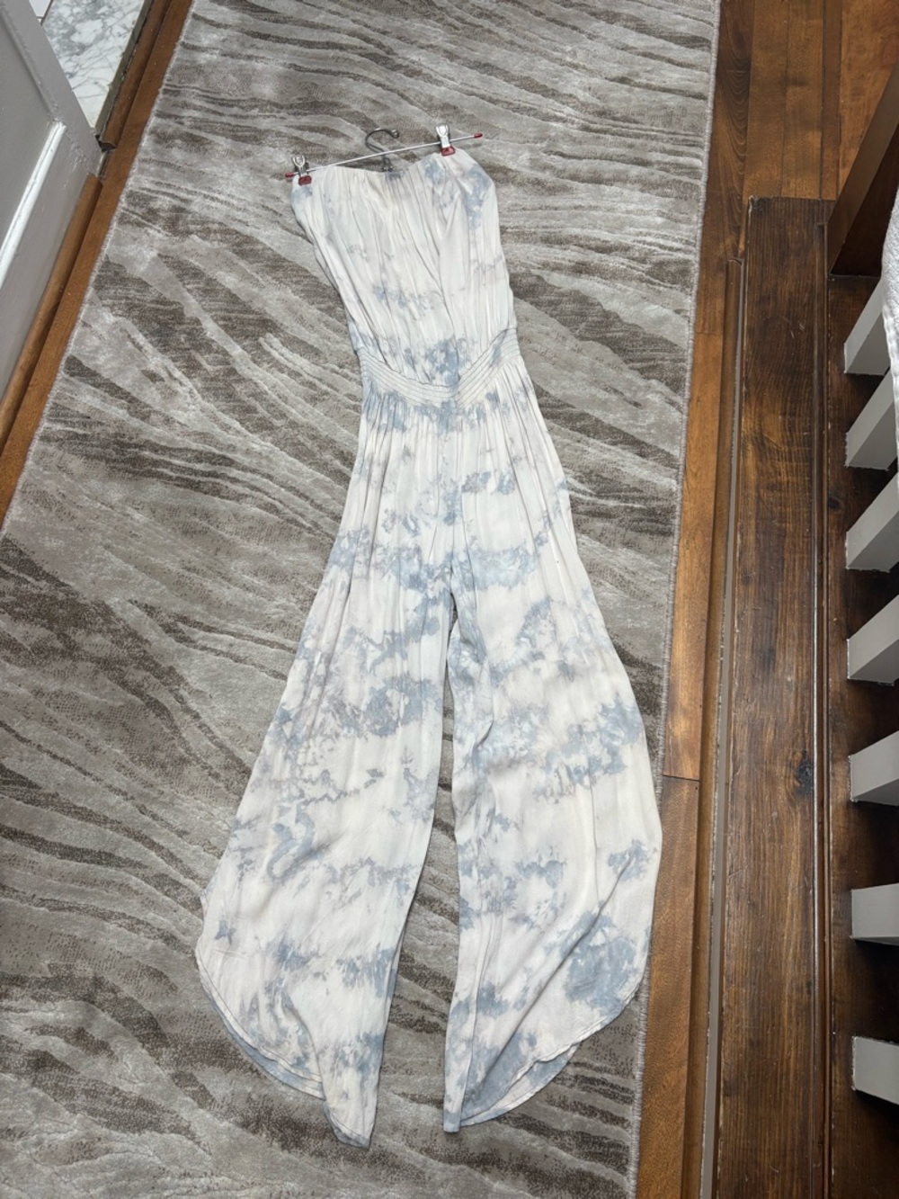 Young Fabulous & Broke Strapless Light Blue Tie-Dye Wide-Leg Jumpsuit